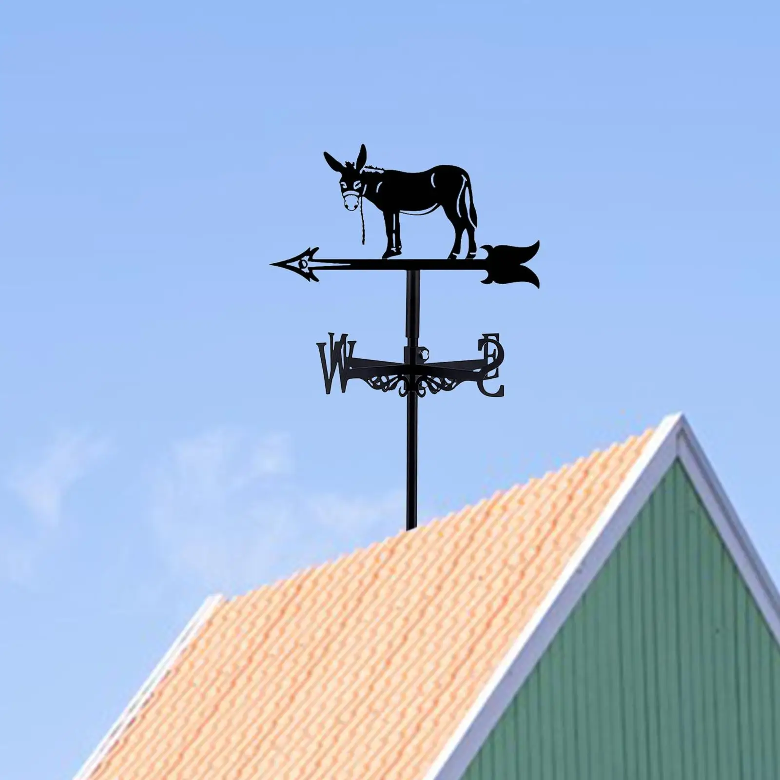 Donkey Weathervane Roof Decor Iron Gift Art Weathercock Donkey Ornament Metal Weather Vane for Outside Farmhouse Farm Lawn Yard