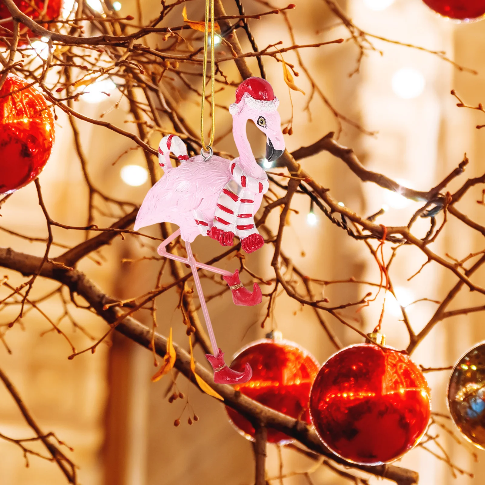 

Pink Resin Santa Claus Flamingo Christmas Decor Tropical Hanging Ornament Christmas Tree Decoration Holiday Party