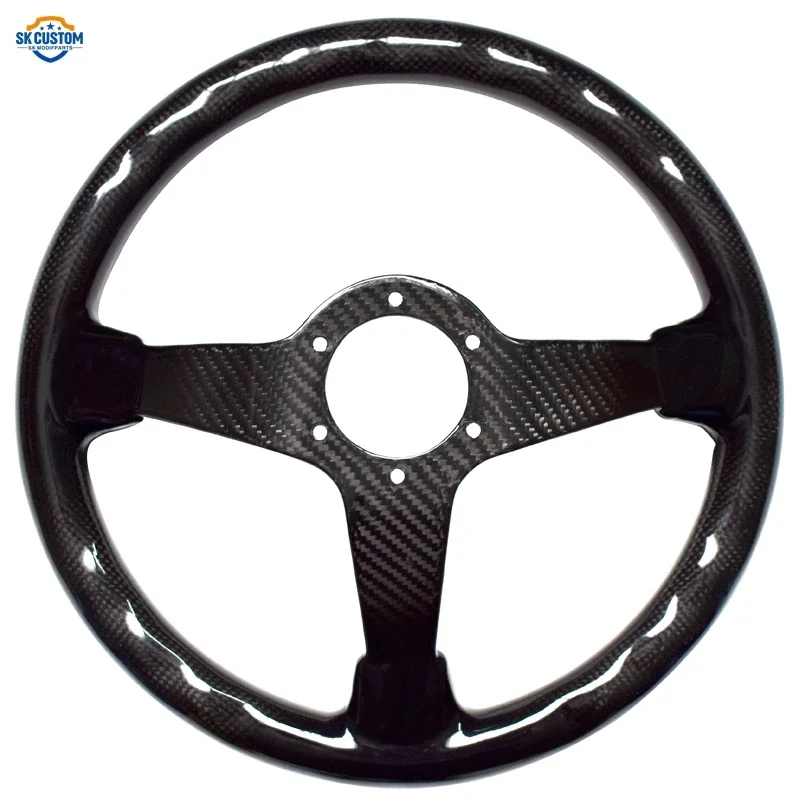 Universal 340mm Black Carbon Fiber Steering Wheel Deep Dish Car Steering Wheel