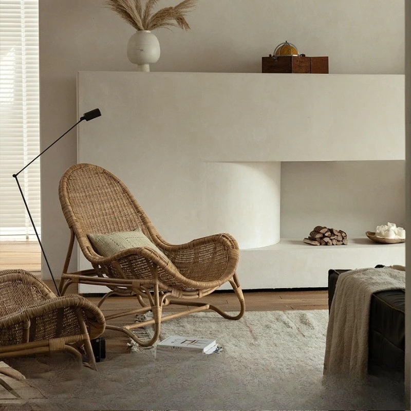 Southeast Asian rattan art Japanese wabi-sabi retro style natural rattan sofa casual designer single chair