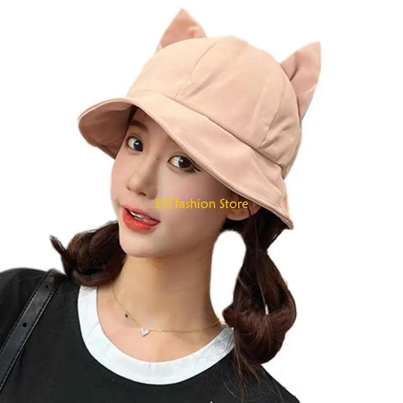 

Y5GC унисекс Панама с кошачьими ушками 3D кошка рыбацкая шапка для лета и весны дышащая шапка для подростков повседневная