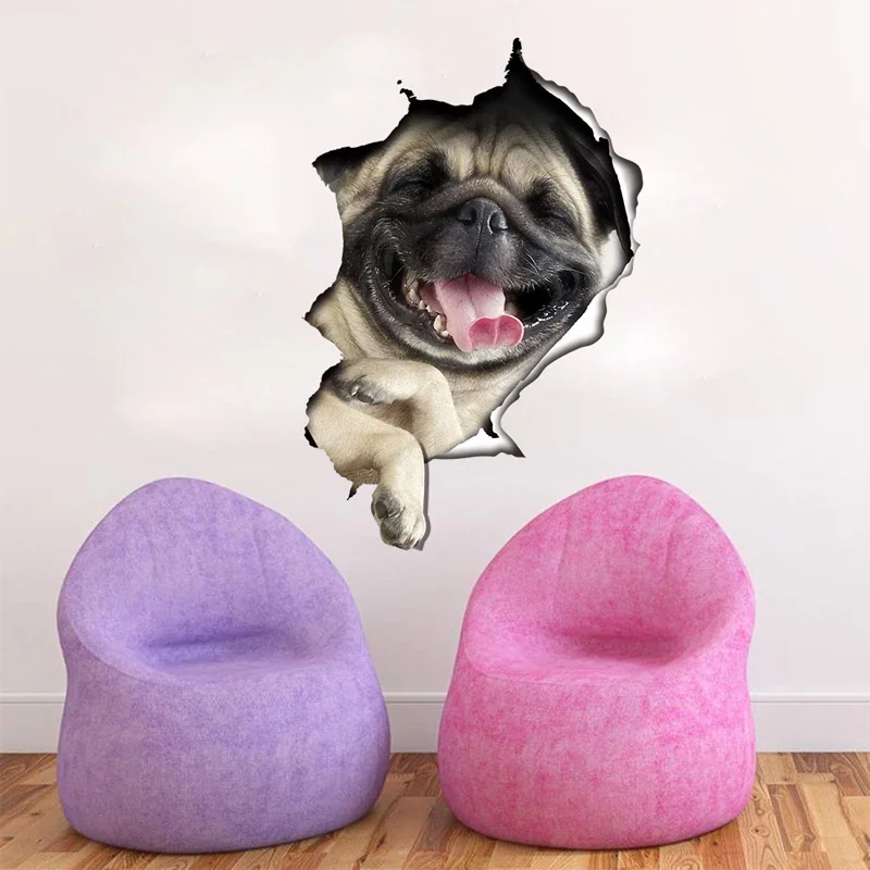 Vinyl Waterproof Cat Dog 3D Wall Sticker Hole View Bathroom Toilet Living Room Home Decor Decals Poster Cute Animals Wall Paper