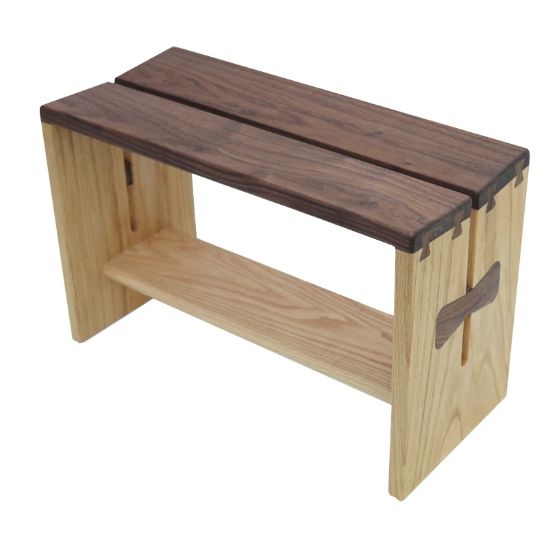 Black Walnut Entryway Shoe Bench Solid Wood Tailed Seat Home Doorway Shoe Seating Bedroom Footrest Stool