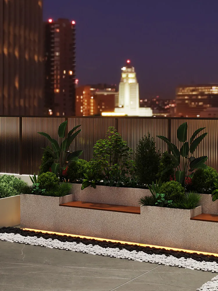 Outdoor flower box seat combination, terrace balcony illuminated stool, courtyard planting box, custom terrazzo leisure stool