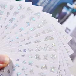 16 Sheets Silver 3D Nail Art Adhesive Sticker Laser Hollow Fly Butterfly Shapes Nail Art Decal Decorations Different Shape Sheet