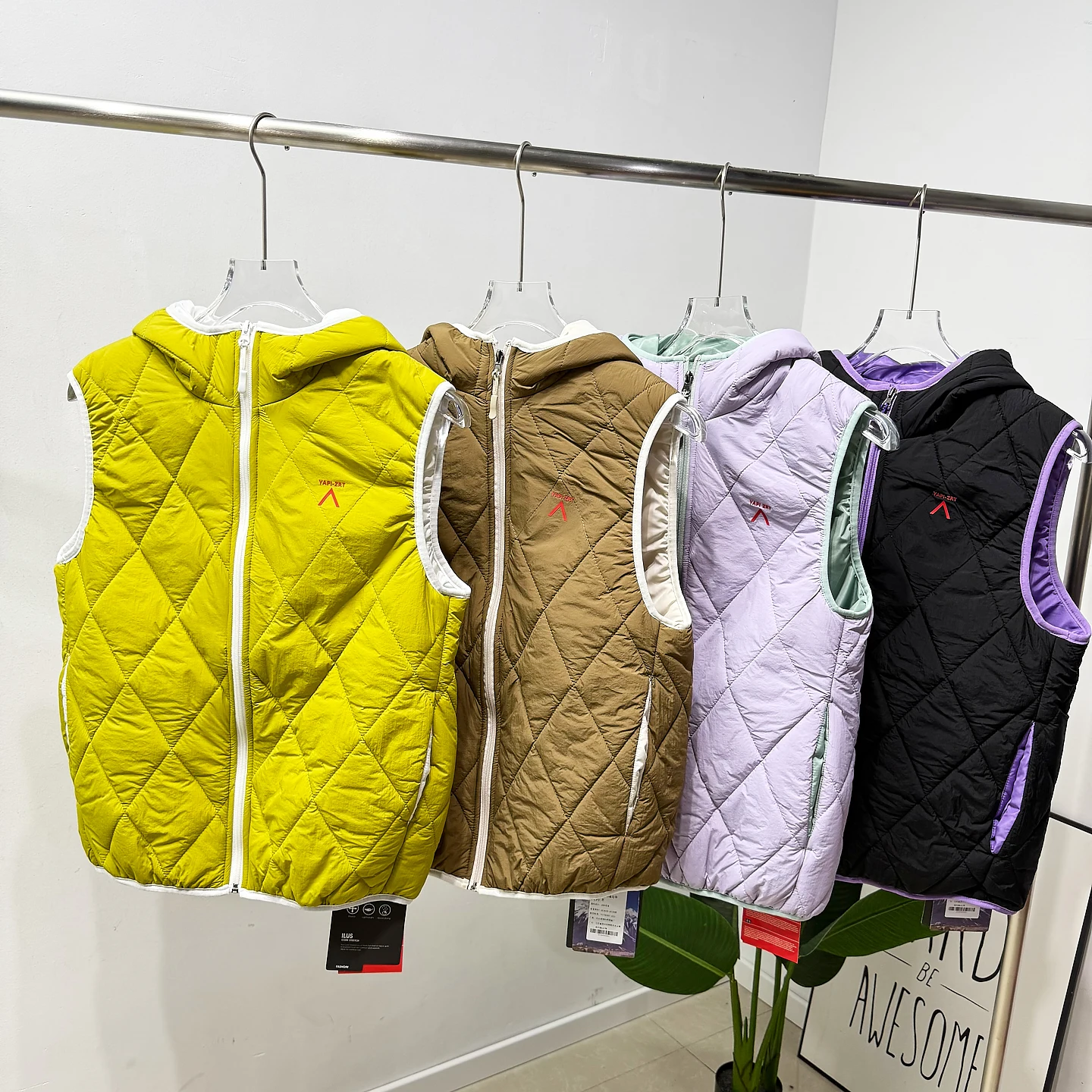 

Утепленный хлопковый жилет для пар с капюшоном, ромбовидным узором, свободного кроя, молодежный, модный, на молнии, цветной