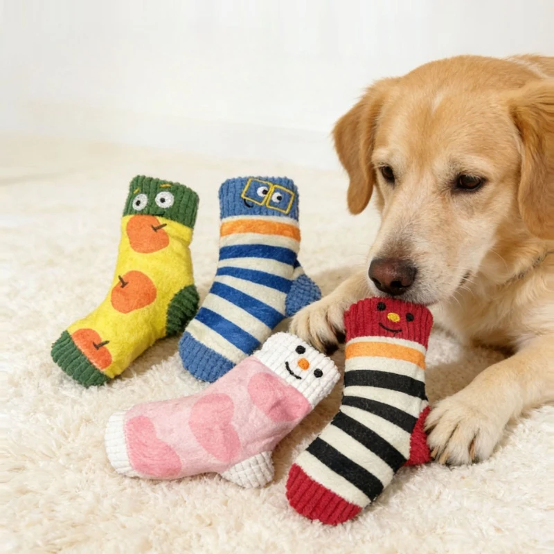 Juguete de Peluche para Perros, Calcetín Adorable, Indestructible con Sonido, para Esconder Comida, Suministros para Mascotas, Juguete Masticable Seguro para Perros Pequeños y Cachorros