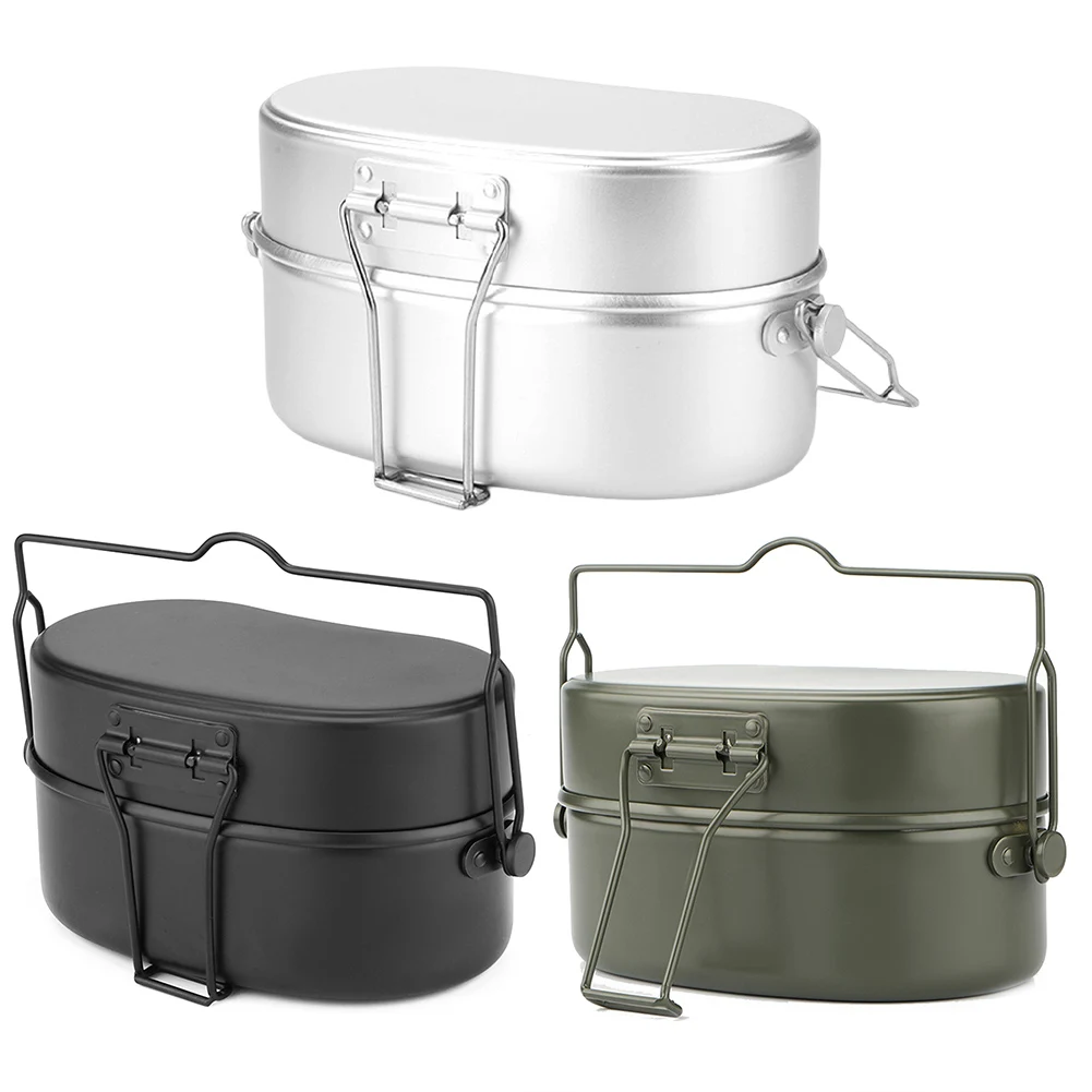 

Посуда для походов, алюминиевый ланч-бокс, посуда для приготовления пищи и сервировки, усиление двойных заклепок, подвесная ручка, канавка для кемпинга