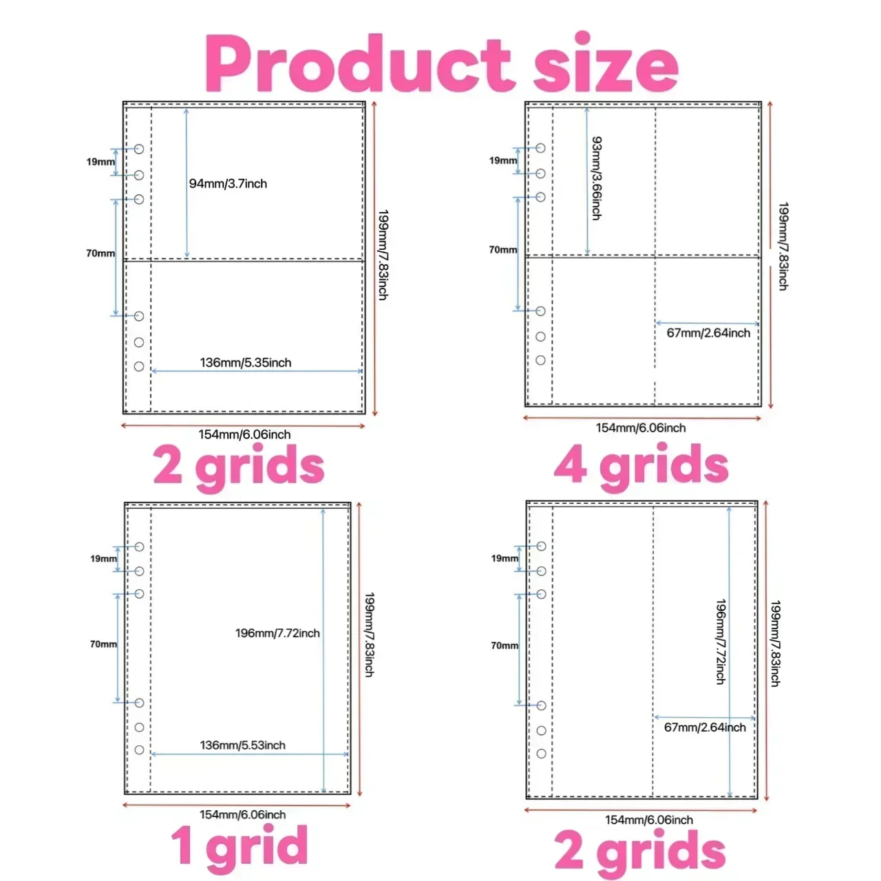 1-4 Grids Multi-Pockets Photo Card Binder Inner Pages A5 Kpop Idol PostCard Album Photo Card Binder Inner Pages Photocard Binder