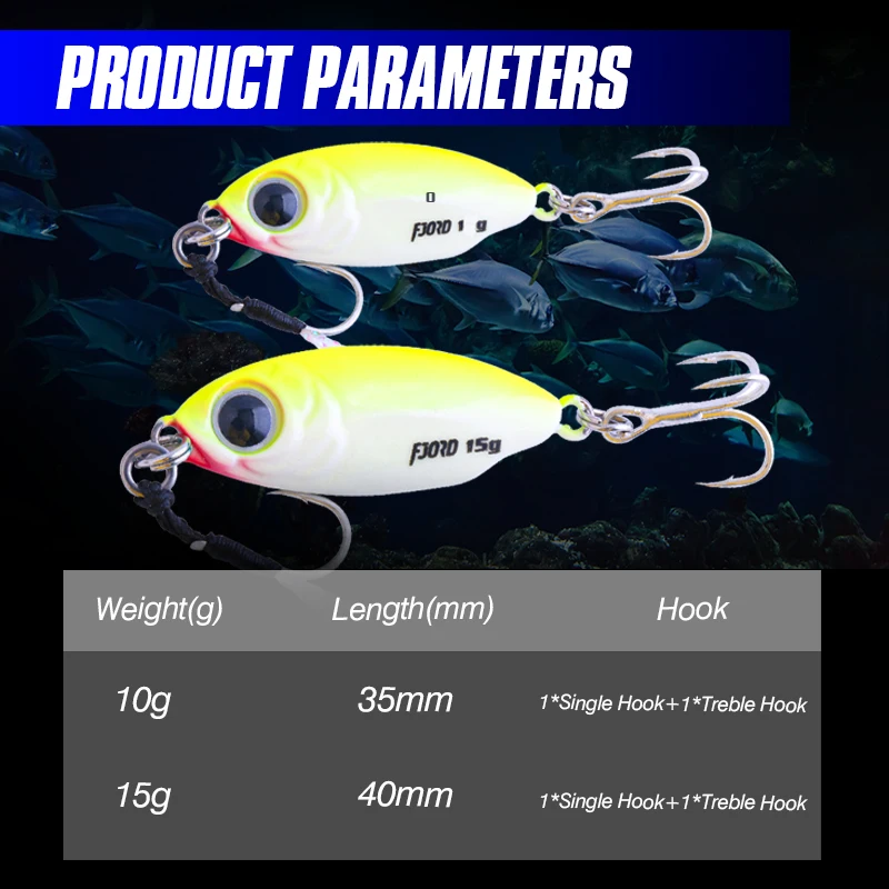 FJORD 10g 15g Jig Hard Lure Micro Sea Slow Sinking Shore Casting Metal Jig UV Night Glow Bait Flattening Fishing Accessories