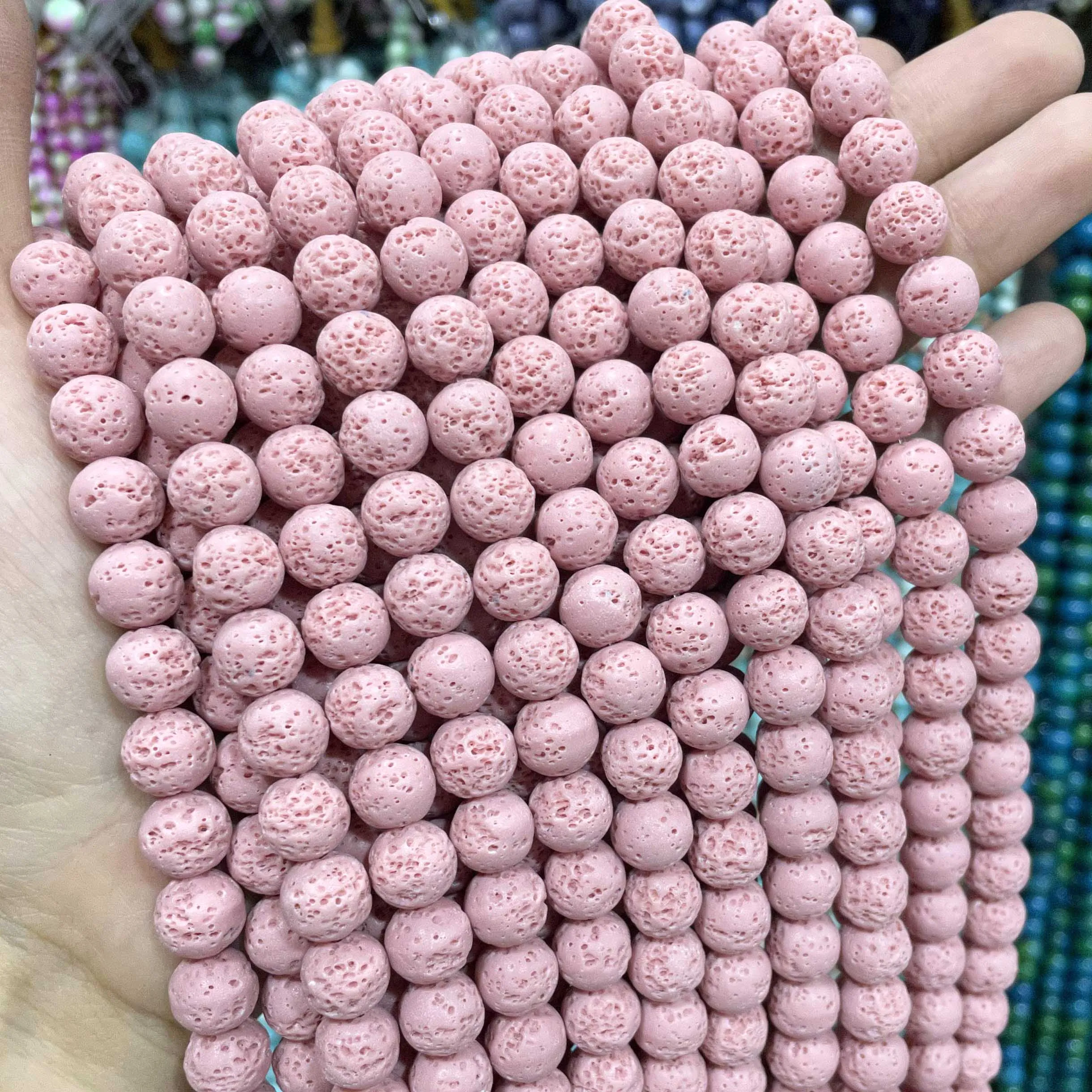 حبات من الحجر الطبيعي لصنع المجوهرات ، حمم ملونة ، صخور بركانية ، فاصل دائري فضفاض ، أساور تصنعها بنفسك ، ترصيع الأذن ، 6 * ، 8 * ، 10 *