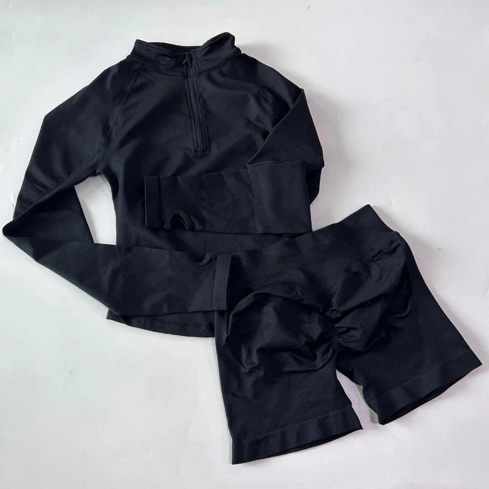 Pericic 2-teiliges Langarm-Yoga-Set für Damen, Halb-Reißverschluss-Jacke, Langarm-Sporttop, Gym-Shorts, Fitnessanzüge, Laufjacken, Workout-Set – Detail 18