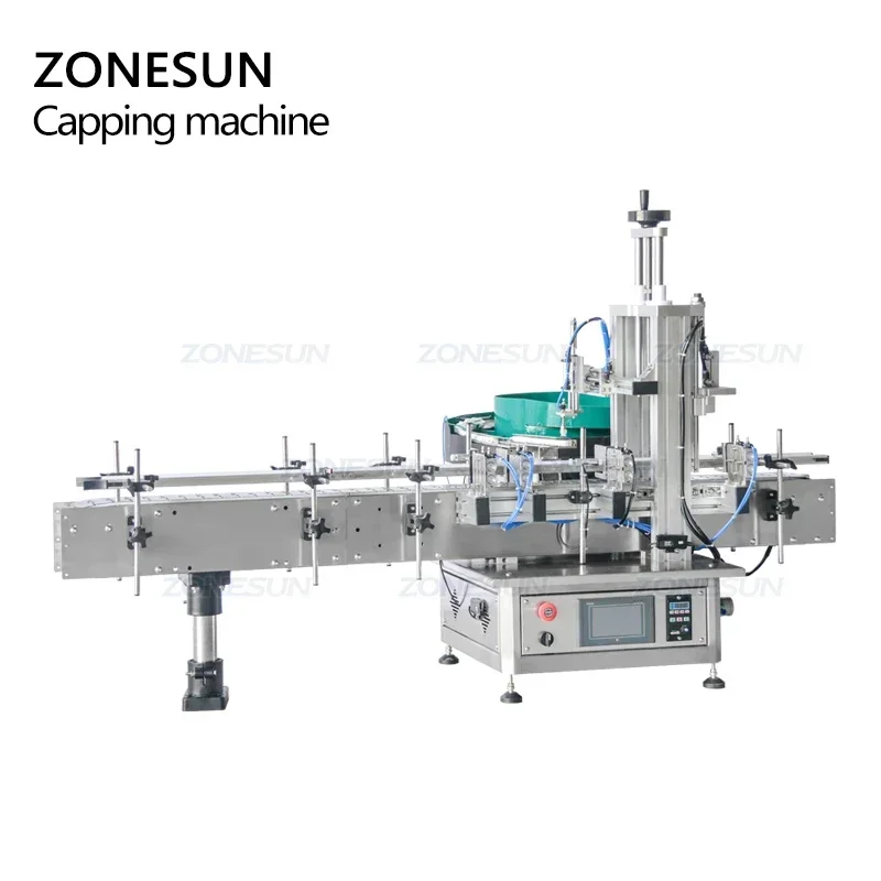 ZONESUN 자동 플라스틱 티어 밴드 탬퍼, 캔디 츄잉 껌 병, 데스크탑 캡 프레싱 머신, 진동 피더 포함