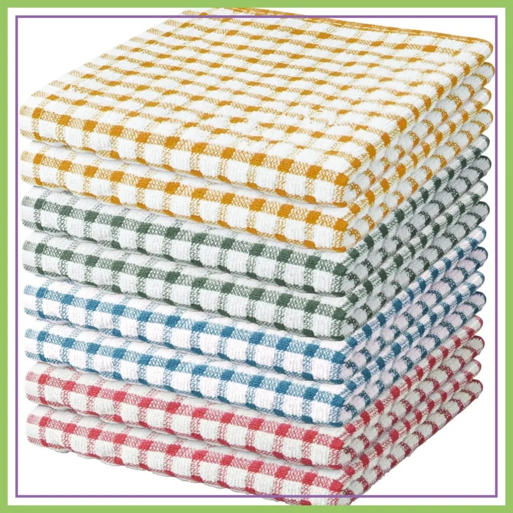 

8 Pcs Cotton Dish Rags, Quick Dry Absorbent Kitchen Cloths for Cleaning Dishes - 11x11 In