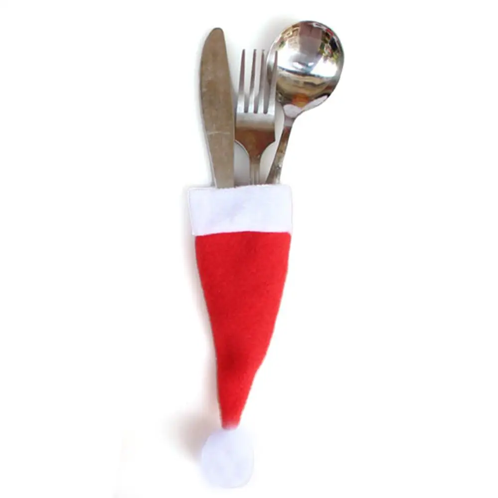 1~5PCS Christmas Decoration Tableware Holder Bag Home Kitchen Decor Ornament Christmas Hat Fork Knife Cutlery Bag Navidad New