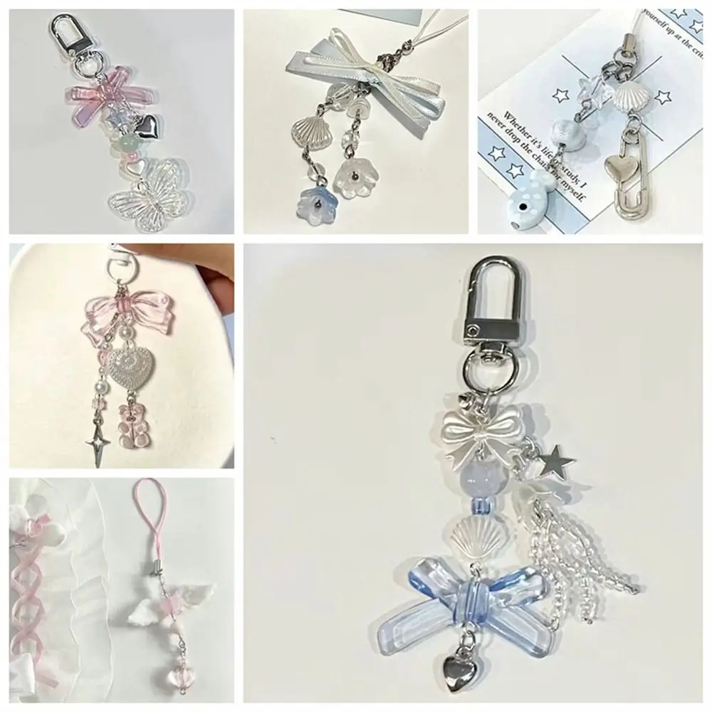 Mobile Accessories Sparkling Y2K Phone Charms Knotbow Cake Fish Beaded Phone Lanyard Keycord Pendant Phone Chain Jewelry Gifts