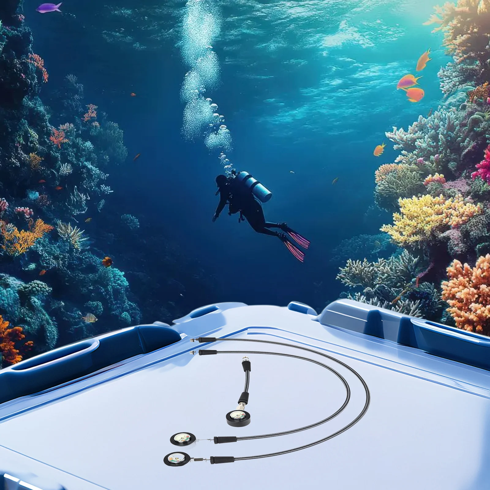 

Манометр для подводного плавания с плетеным шлангом из углеродного волокна 7, 16, 20UNF, резьба, светящийся циферблат, функция вращения на 360 градусов