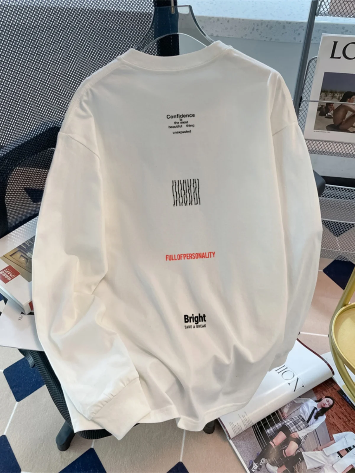 

Свободный хлопковый лонгслив с принтом, удобный и дышащий, для осенней уличной моды и молодежного стиля