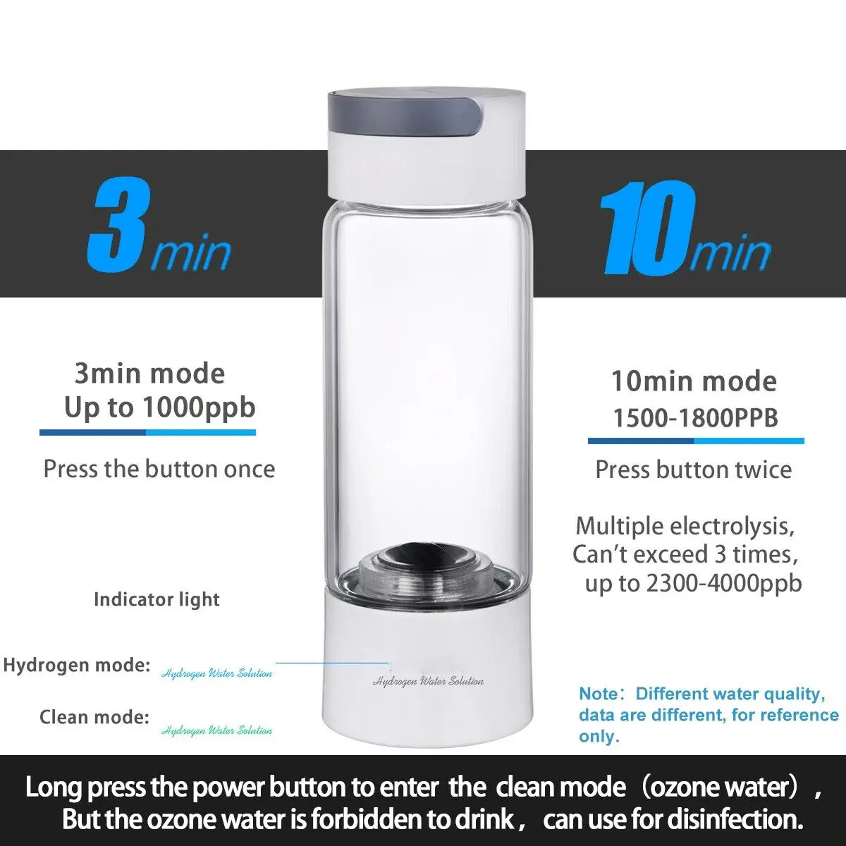 Portable Hydrogen water bottle flask 380ml hydrogen water ionizer generator machine SPE PEM Hydrogen Rich Water Maker