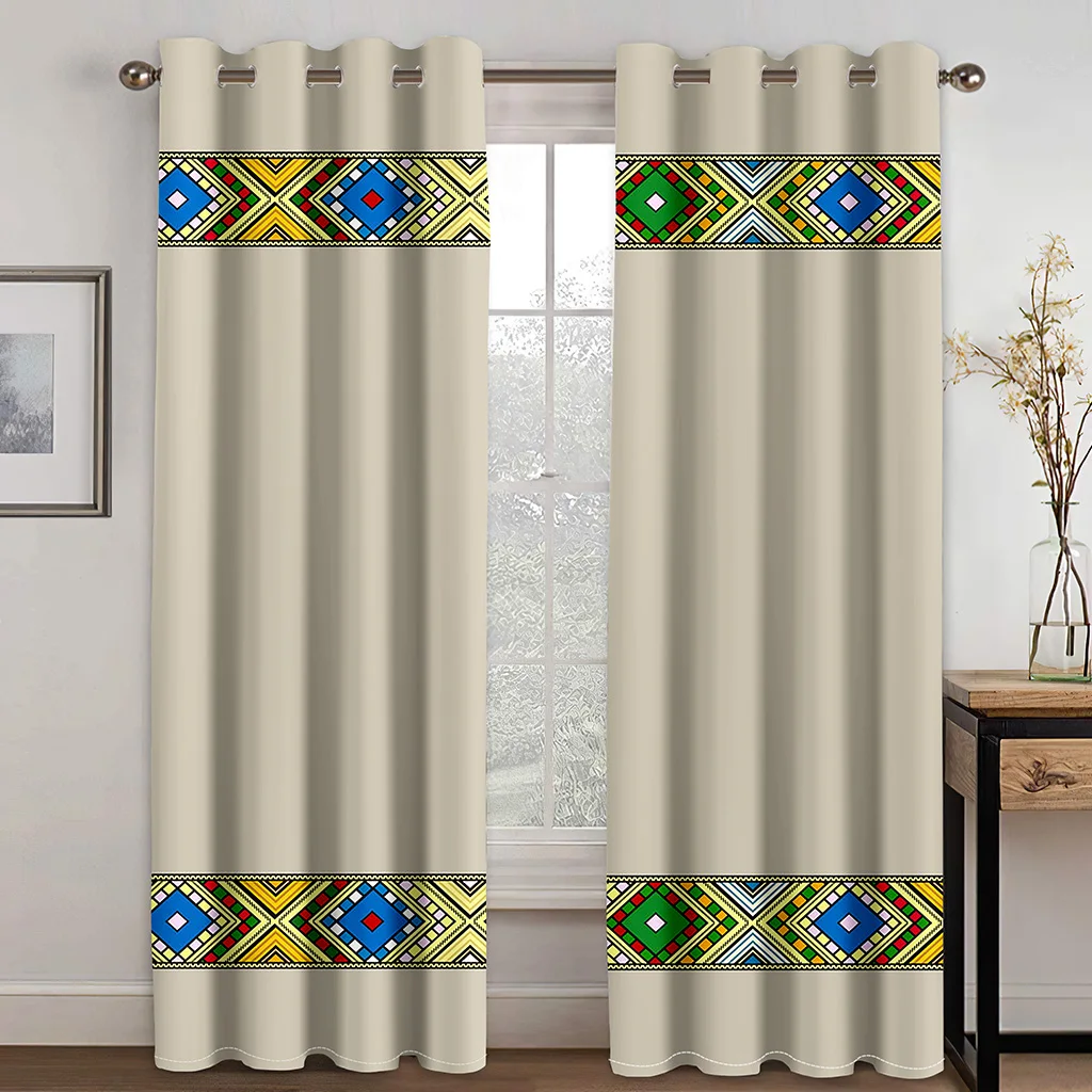 Africa Boho etiope e eritreo tende tradizionali 2 pezzi drappo sottile per soggiorno camera da letto cucina ufficio finestra Decor