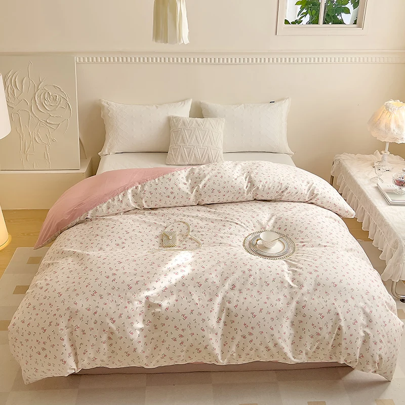 100%Cotton Duvet Cover Flower Printed Quilt Cover for Girls Single/Double/Queen Size Pink funda nordica (without pillowcase)