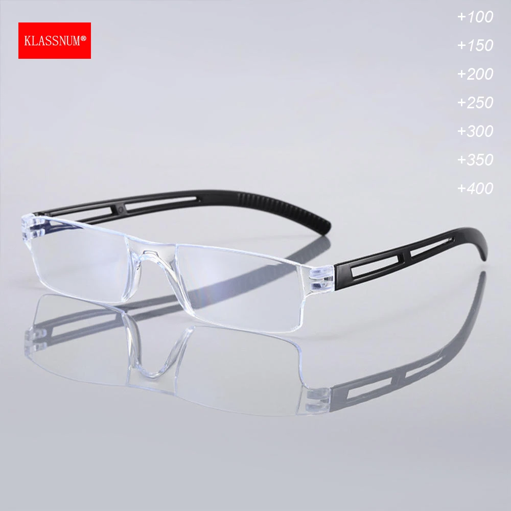 KLASSNUM Frameless Reading Glasses Men Anti Blue Light Computer Magnifying Glasses Anti Fatigue Presbyopic Glasses Optical +1-+4