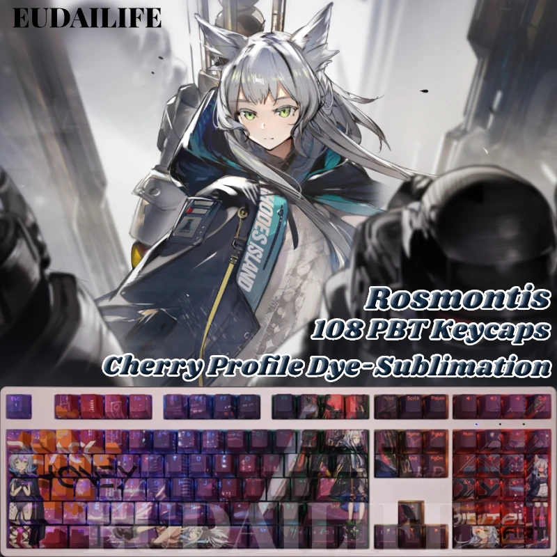 

Rosmontis 108 Key Caps Arknights PBT DYE Sublimation Light Transmitting Cherry Switch Cross Key Cover Mechanical Keyboard Gift