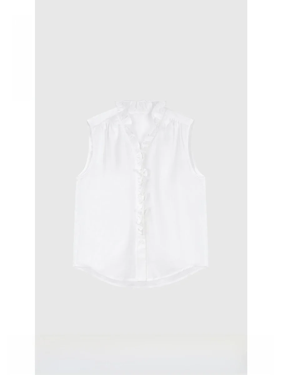 

COCOLAN Spring 2026 Black Lace Sleeveless Shirt Jacket Women's Simple Versatile Top Commute Style Polyester Fiber Thin Model