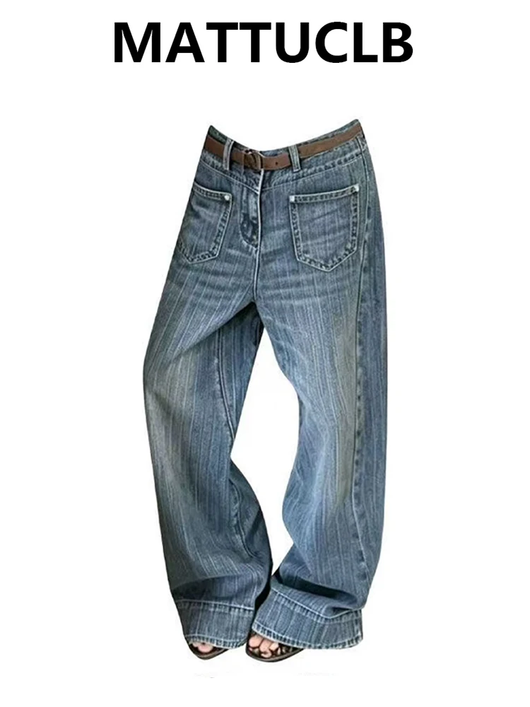 Women's Baggy Jean Blue Wide Fit Denim Pants Y2K Japanese Harajuku Jeans 2000s American Retro Punk Tide High Street Tide Korean