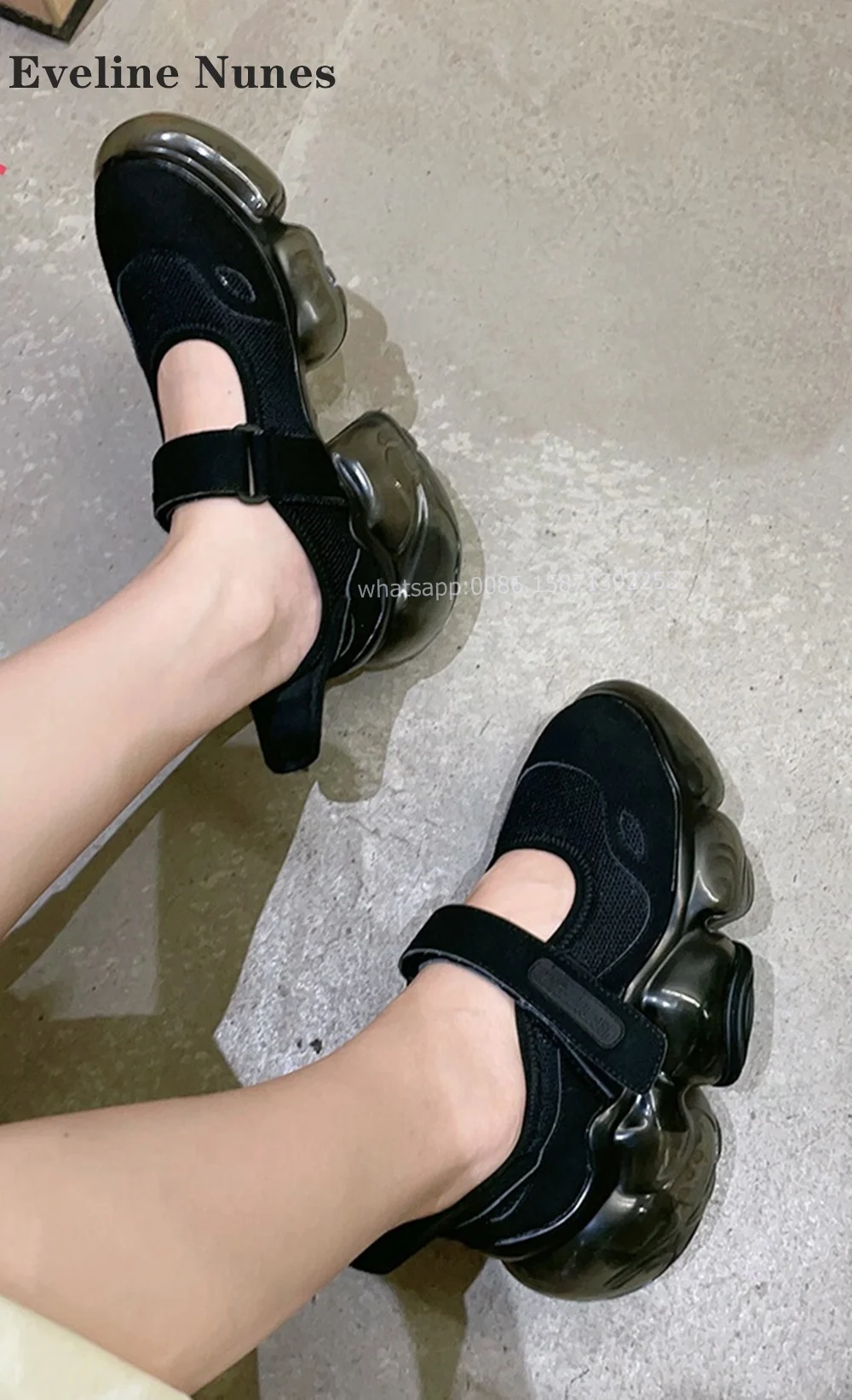 Women Sandals Hook And Loop Rubber Round Toe Thick Sole Platform Height Increasing Mixed Color Shallow Casual Summer Black Pumps