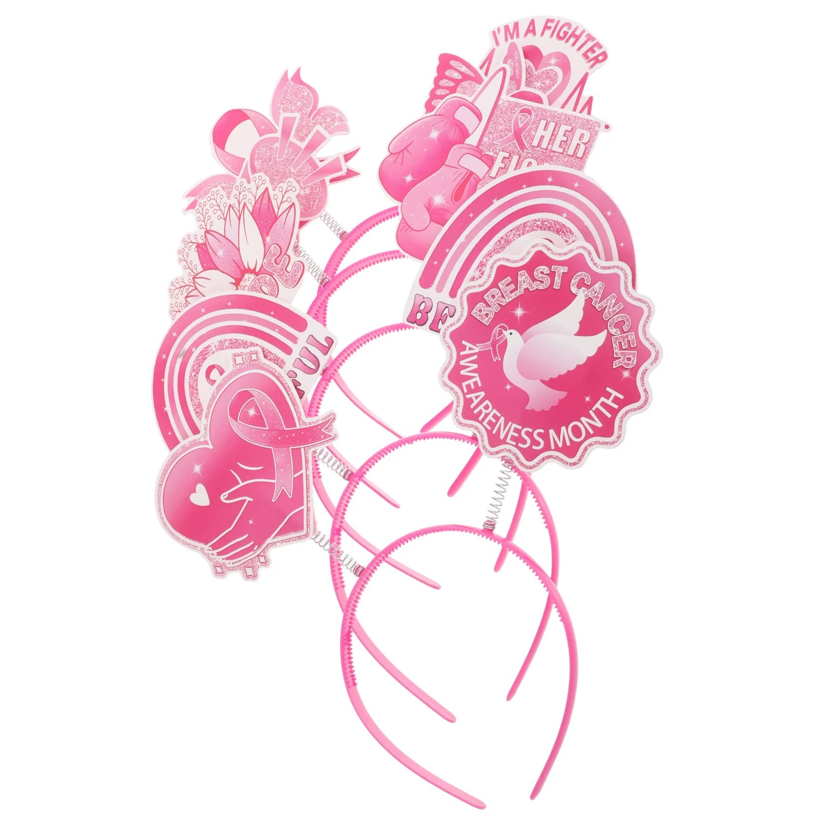 

5Pcs Breast Cancer Awareness Headbands Ribbon Hair Hoops Women Party Headwear Photo Booth Props Themed Events Party Headband