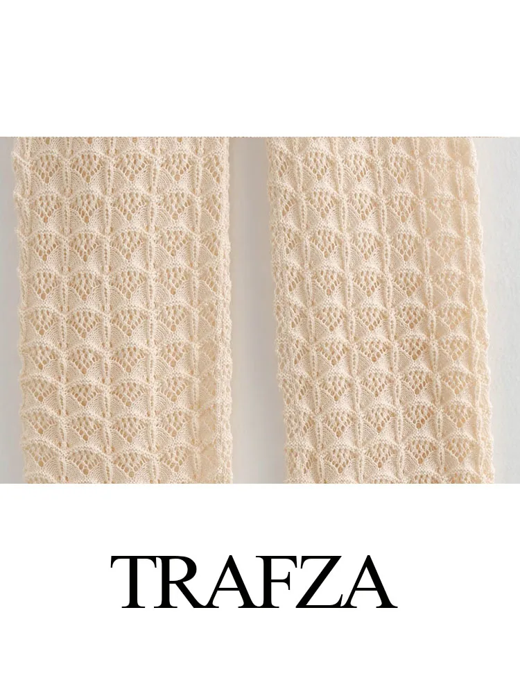 TRAFZA-Conjunto de dos piezas de pierna ancha para mujer, pantalones largos delgados de cintura media y cuello redondo, Jersey de punto holgado y