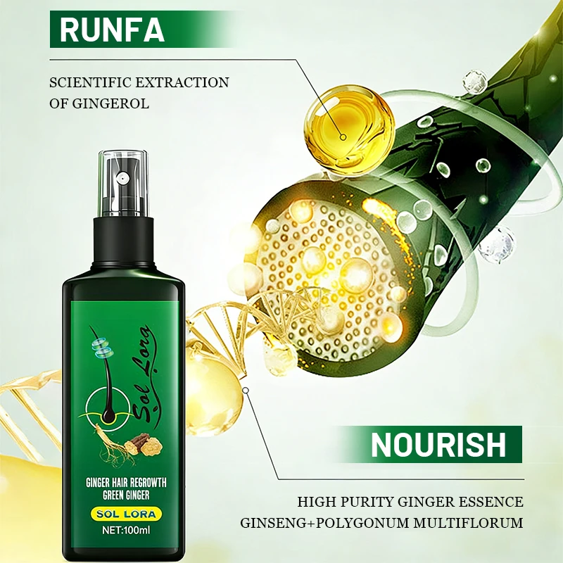 LGRAMER Ginger Hair Care Spray Anti-Hair Loss Strengthening Nourishes Hair Root and Scalp Repairs Damaged Hair Regrowth Spray