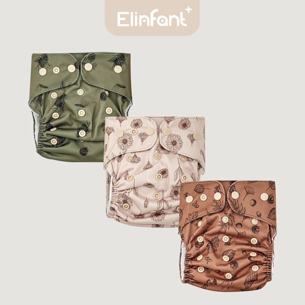 Elinfant 3PCS Set New Recycled Fabric Suede Cloth Baby Cloth Diaper With 6PCS Bamboo Terry Absorbents Cloth Diaper