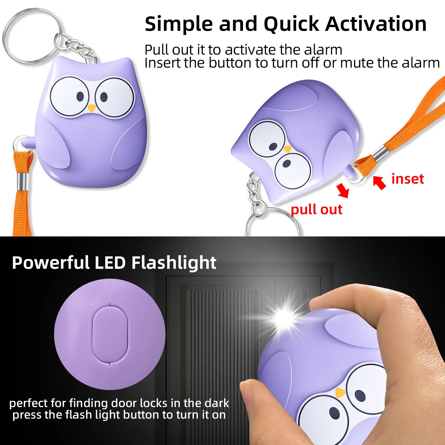 Personal Self Defense Alarm 130db Self Defense Siren Safety Alarm For Women Girl Personal Keychain Alarm Rechargeable Battery