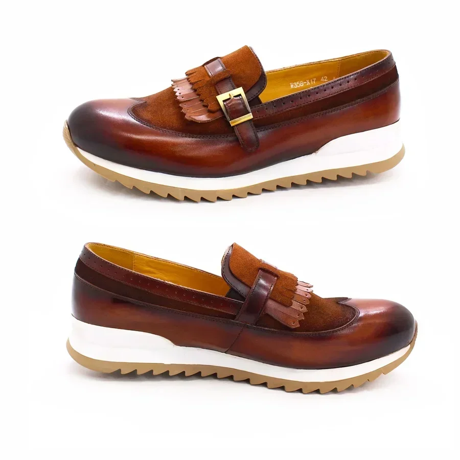 أحذية رسمية كاجوال للرجال من الجلد الفاخر، مريحة مصنوعة يدويًا مع أزرار معدنية مناسبة للتاريخ والحفلات