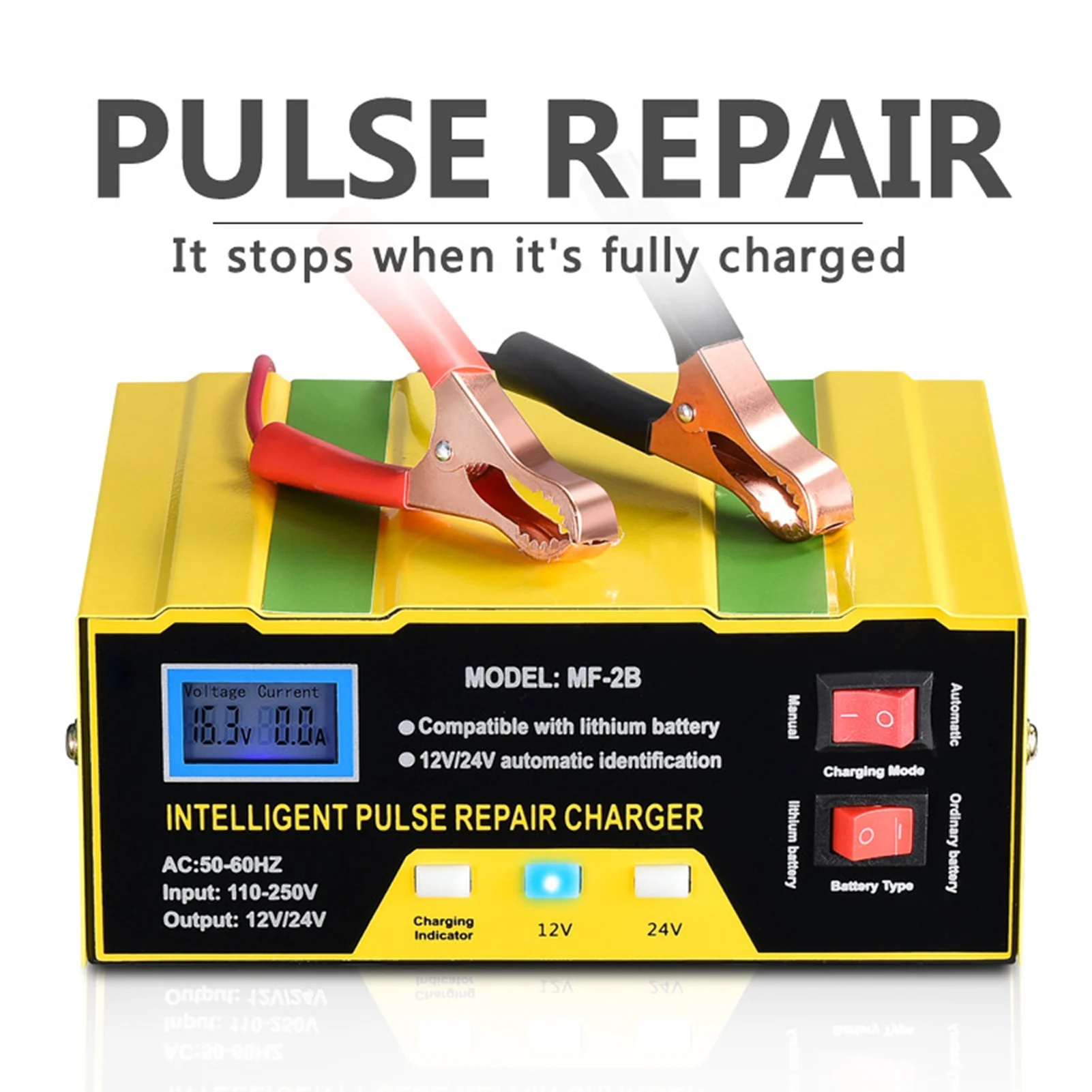Car Battery Chargers 12V/24V Intelligent Pulse Repairing Charge Device Automotive Battery Trickle Maintainer for Car Truck Motor