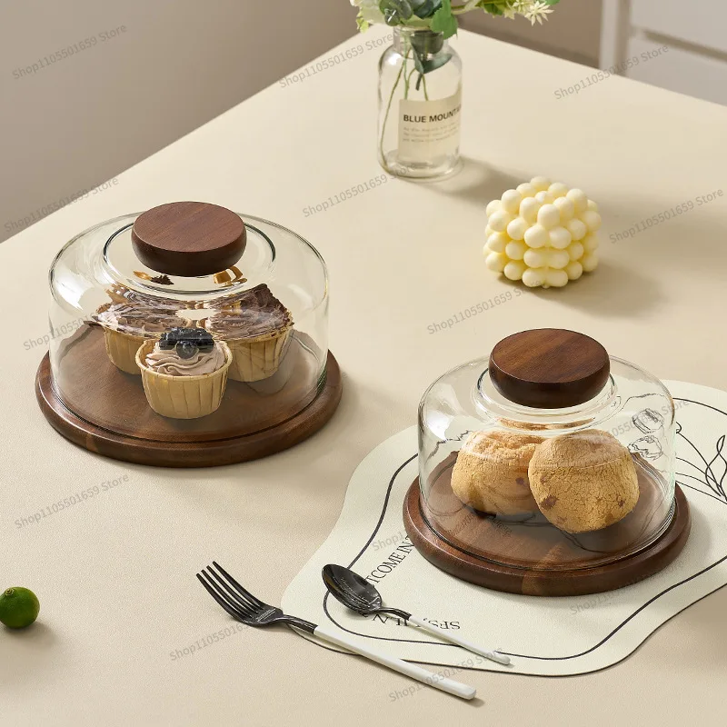 For Cake Tray Wooden Snacks Tasting Tray Glass Cover Dessert Glass Cover