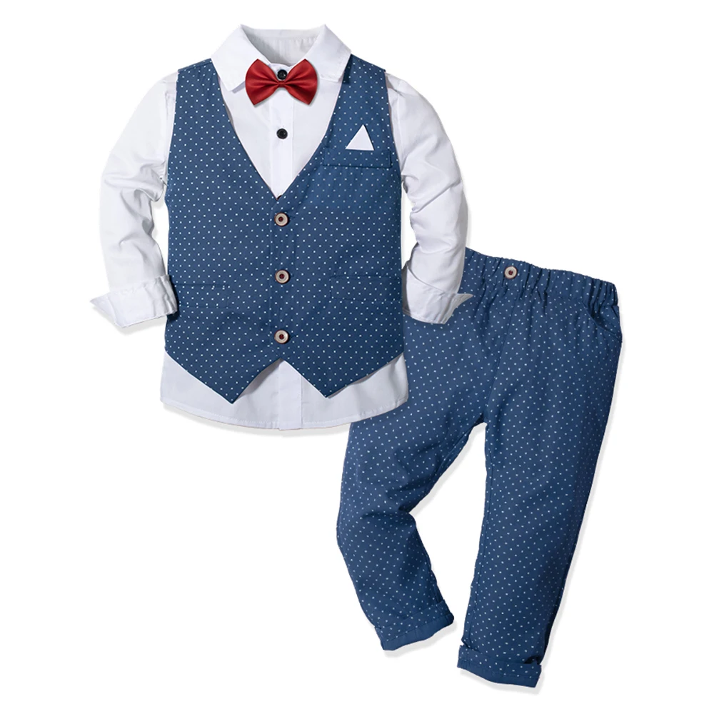 Boys Suits Toddler Boy Slim Fit Dresswear Clothes with Vest+Shirt+Pants+Bowtie Kids Gentleman Outfit Sets