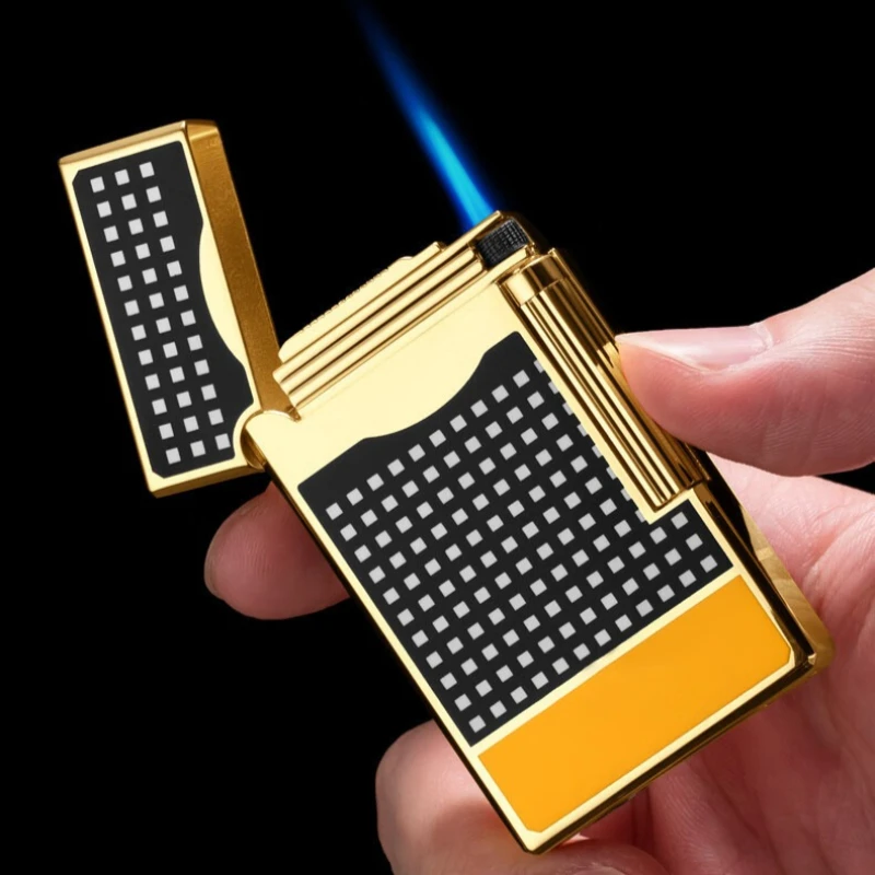 

Luxury Cigar Lighter with Cigar Punch Flint Grinding Wheel Windproof Jet Flame Inflatable Flint Lighters Cigar Accessories