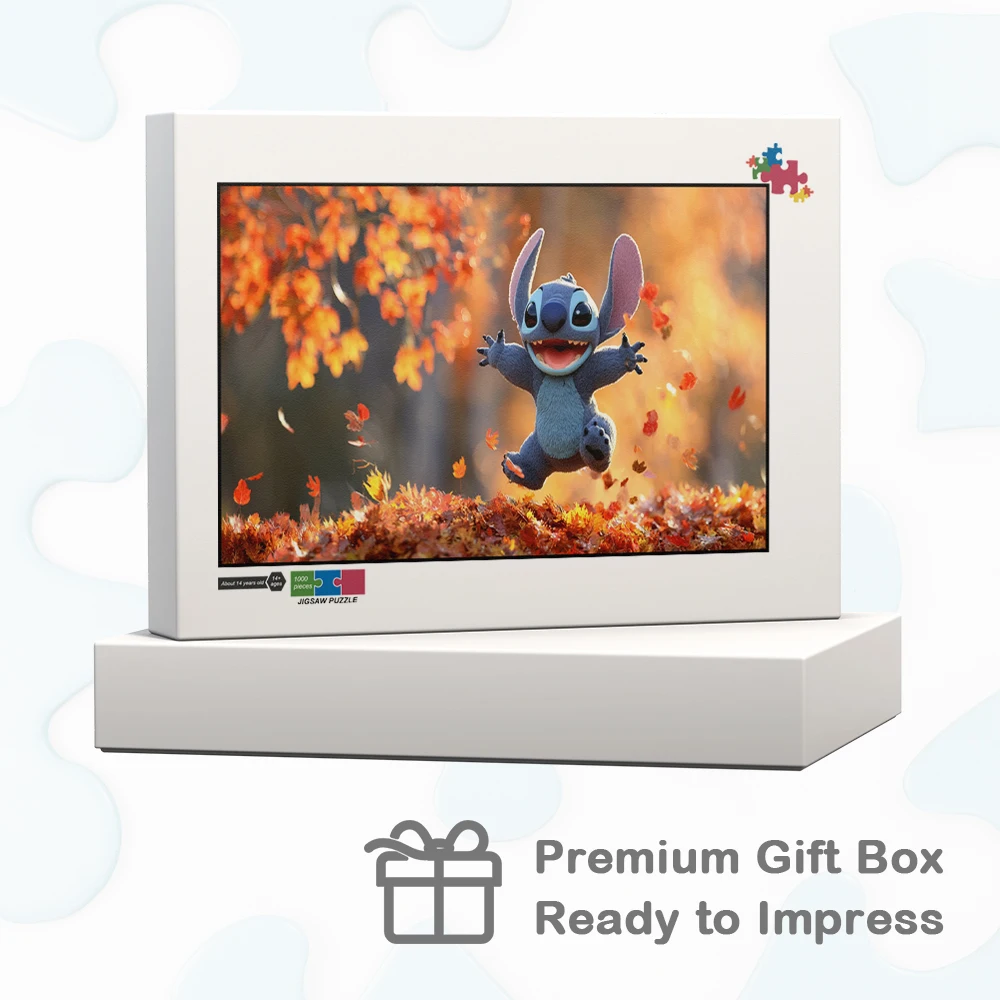 Stitch Disney Holzpuzzle, Herbstblätter, lustiges Familienspiel für Kinder und Erwachsene, leuchtendes Orange und rotes Laubspiel, Spielzeug, Hobbys