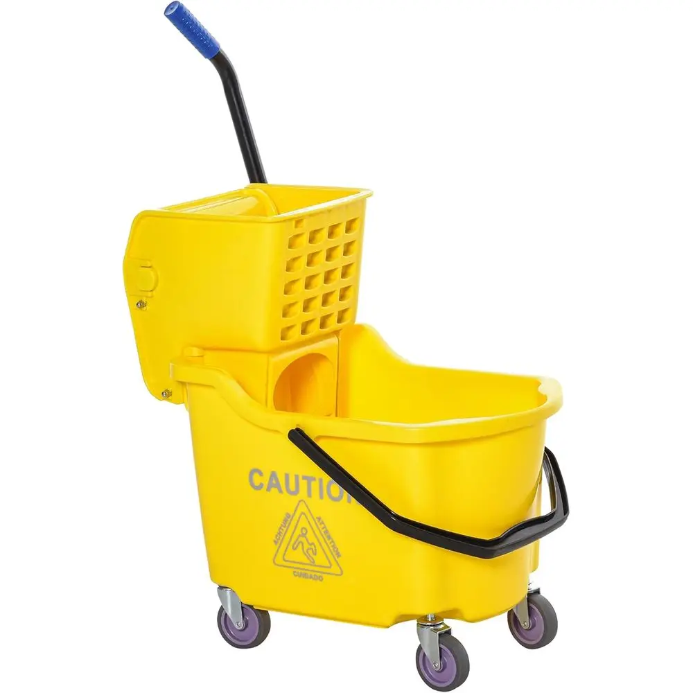 

Yellow 34-Quart Mop Bucket Cart with Side Presser and Metal Handle