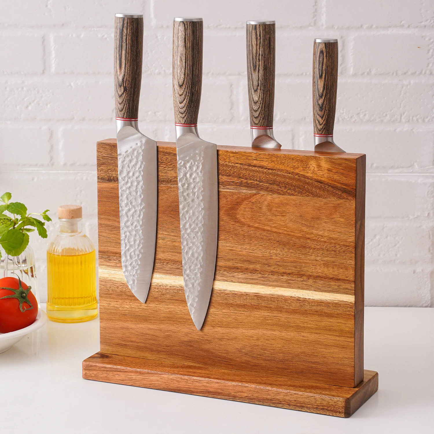 

Large Double Side Acacia Wood Magnetic Knife Holder Magnetic Knife Stand Multifunctional Kitchen Magnetic Knife Block