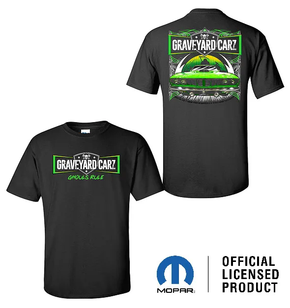 

Graveyard Carz T-Shirt - Black w/ Green Plymouth Hemi Cuda - Licensed