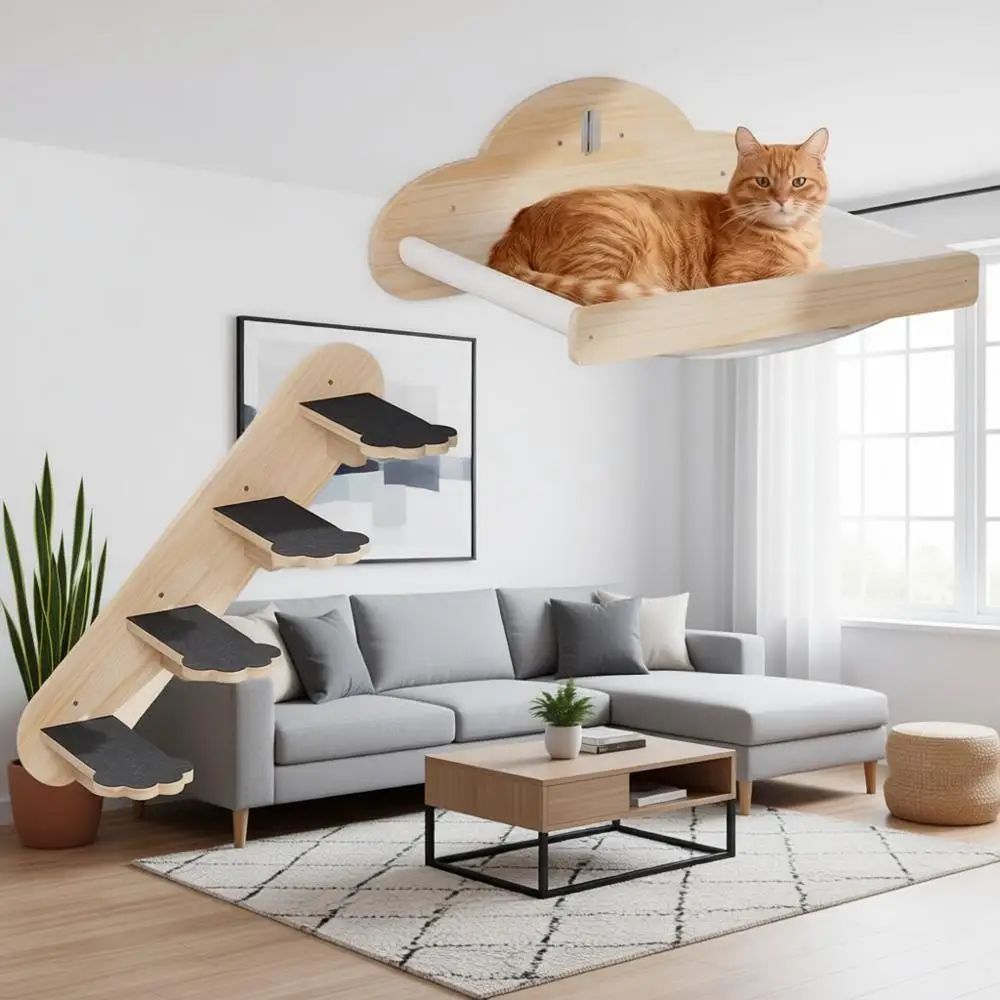 

Настенный гамак для кошек с лестницей, современными полками и перчами для сна, игр, лазания и отдыха в помещении