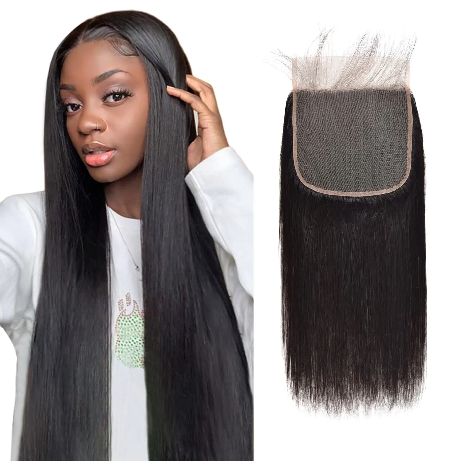 5x5 Straight HD Lace Closure Remy Human Hair Transparent Hand Tied Human Hair Lace Closures Pre Plucked with Baby Hair