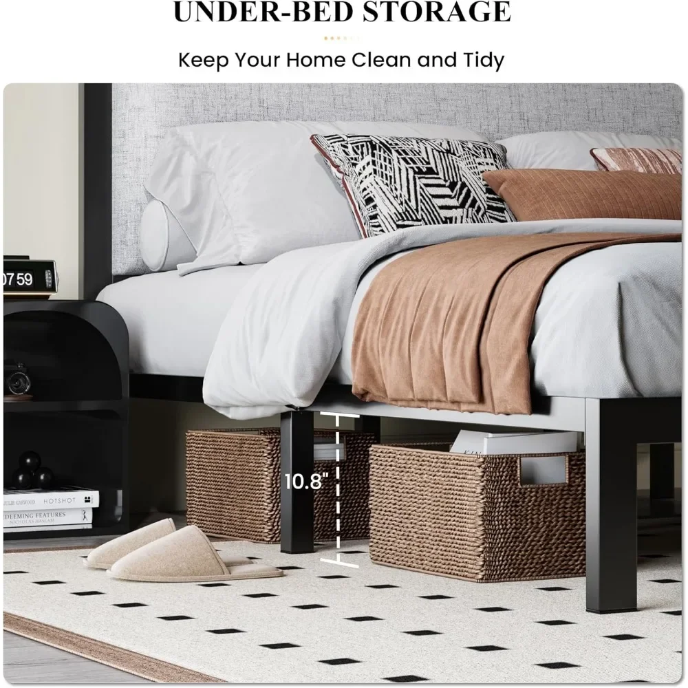 إطار سرير كبير مع لوح أمامي ناعم عالي ، هيكل معدني ، دعم لوح خشبي ، سهل التجميع ، صندوق زنبركي