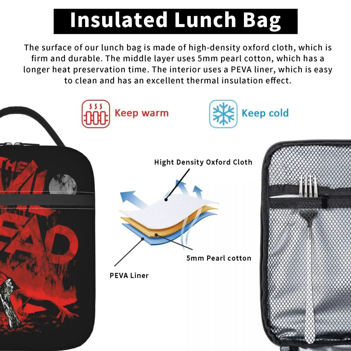 Evil Dead Insulated Lunch Bag for School Office Supernatural Horror Film Portable Thermal Cooler Bento Box Women Children