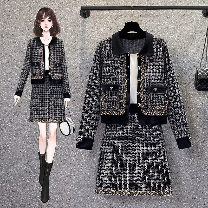 

Autumn Winter Knitted Two Piece Set Women Sweater Cardigan Bodycon MIni Skirts Sets Fashion Casual 2 Piece Suits Ensemble Femme