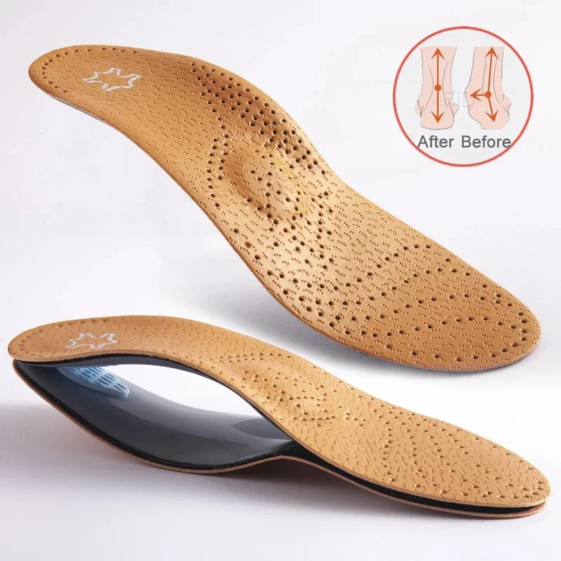 Leather Orthopedic Insole Orthotic Arch Support Instep Flat Foot Shoe Pad PU Latex Antibacterial Active Carbon Foot Care Unisex